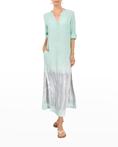 Everyday Ritual Tracy Gauze Cotton Henley Caftan In Parakeet