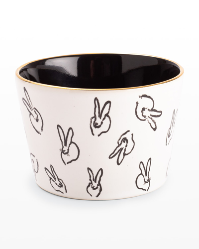 Hunt Slonem Bunny Bar Bowl White With Black Interior