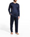 Hanro Men's Night Selection Long Cotton Pajama Set In Deep Navy
