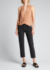 L AGENCE FREJA WRAP-FRONT SLEEVELESS SILK BLOUSE