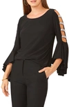 Chaus Rhinestone Ladder Trim Knit Blouse In Black