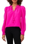 Chaus Swiss Dot Tie Neck Smocked Blouse In Fuchsia Pink