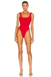 Hunza G Square-neck Crinkle-knit Swimsuit In Red