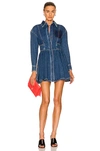 Alexander Mcqueen Pleated Denim Shirt Minidress In Medium Wash