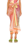 Silvia Tcherassi Giulia Pareo Skirt In Pink & Green Gradient Watercolor