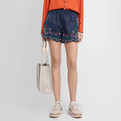 Chloé Broderie Anglaise Cotton-poplin Shorts In Blue