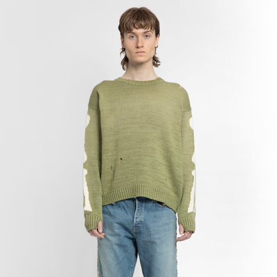 Kapital Distressed Intarsia Cotton-blend Sweater In Green