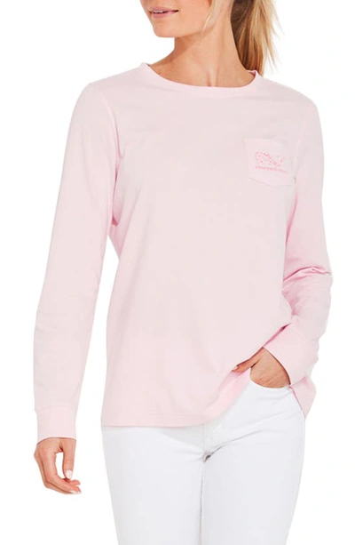 Vineyard Vines Stacked Whale Pocket Long Sleeve Graphic Tee In Pink Cloud V2