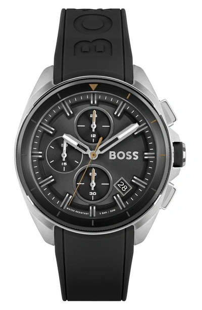 Hugo Boss Black-dial Chronograph Watch With Black Silicone Strap Men's Watches In Assorted-pre-pack