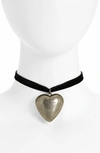Saint Laurent Oversize Heart Pendant Choker Necklace In Nero