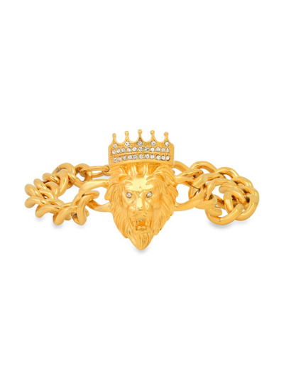 Anthony Jacobs Men's Stainless Steel & Simulated Diamond Cuban Link Lion Head & Crown Bracelet In Gold