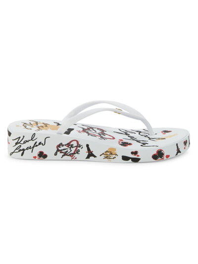 Karl Lagerfeld Women's Julisa Wedge Thong Sandals In White Multi