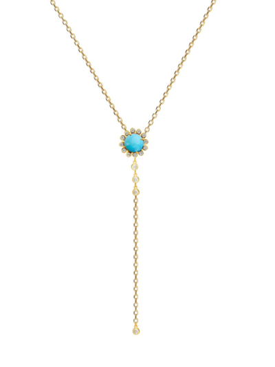 Gabi Rielle Women's Love In Bloom 14k Gold Vermeil, Turquoise & Crystal Flower Lariat Necklace