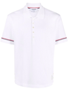 Thom Browne Short-sleeved Navy Polo Shirt With Patch In White