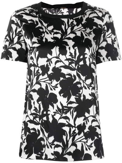 Adam Lippes Floral Ikat Silk Charmeuse Top In Black