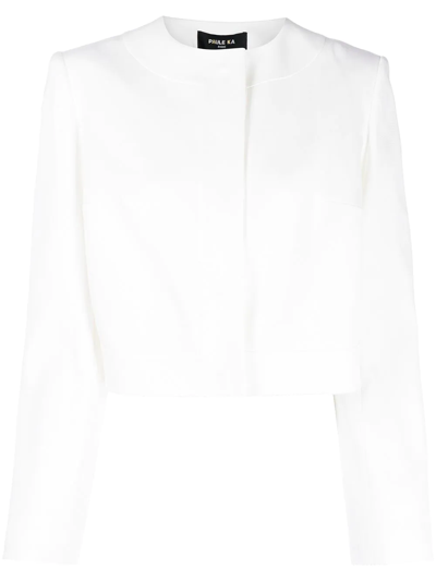 Paule Ka Collarless Cropped Jacket In White