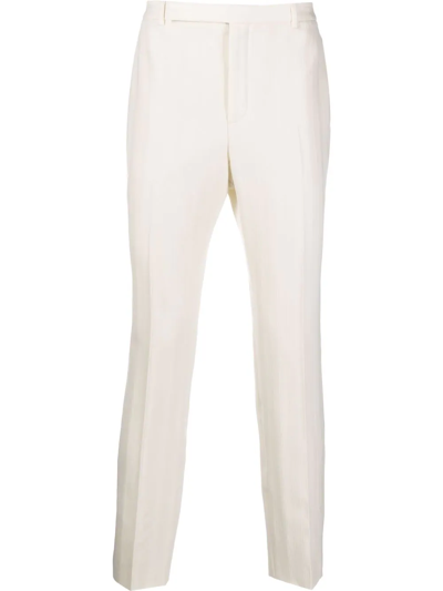 Saint Laurent Slim-fit Pinstripe Trousers In Weiss