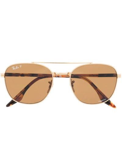 Ray Ban Tortoise Aviator-frame Sunglasses In Gold
