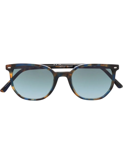 Ray Ban 大理石纹圆框太阳眼镜 In Blau