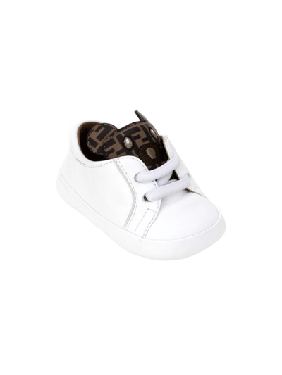 Fendi Kid's Ff Bear Leather Low-top Sneakers, Baby In White