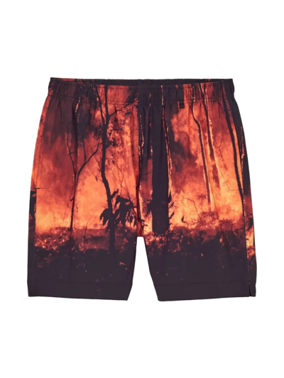 Purple Brand Fire Season Swim Shorts In Black Orange