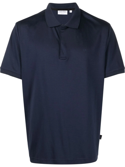 Calvin Klein Men's Regular-fit Smooth Cotton Monogram Logo Polo Shirt In Dark Sapphire
