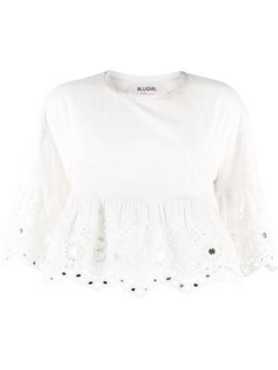 Blugirl Broderie Anglaise Cropped Blouse In Weiss