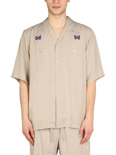 Needles Embroidered-logo Short-sleeved Shirt In Beige