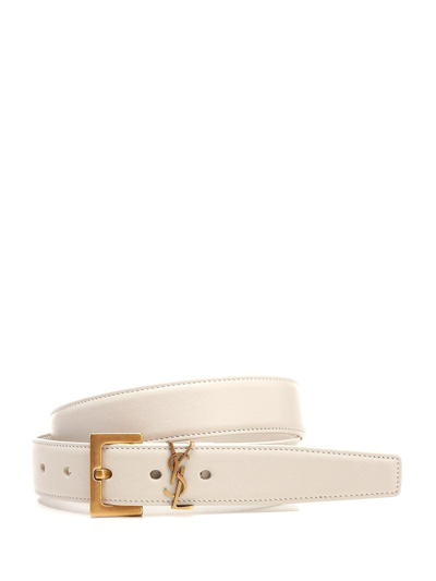Saint Laurent Monogram Square-buckle Narrow Belt In White ModeSens