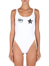 Chiara Ferragni Logo Printed One-piece Swimsuit In Bianco