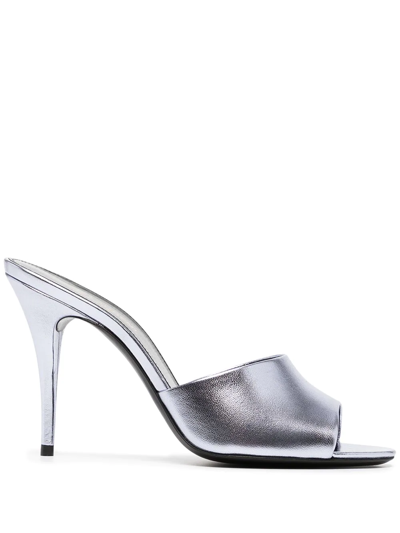 Saint Laurent Sexy Metallic Stiletto Mule Sandals In Purple Metallic