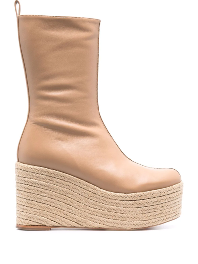 Paloma Barceló Braided Raffia Wedge Boots In Nude