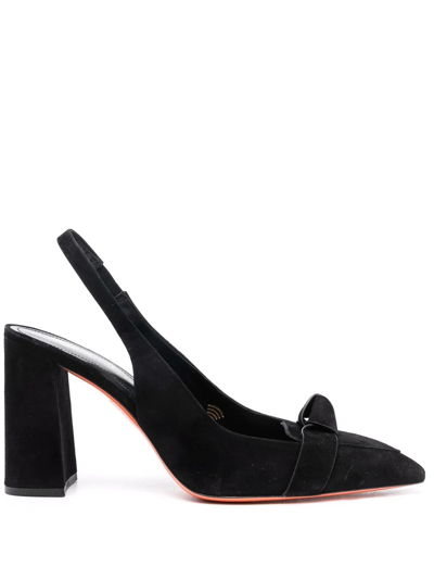 Santoni Knot-embellished 95mm Slingback Pumps In Schwarz