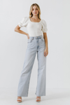 English Factory Short Puff Sleeve Sweater In White
