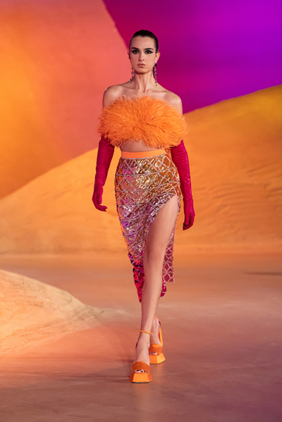 Georges Hobeika Feather Top And Beaded Skirt