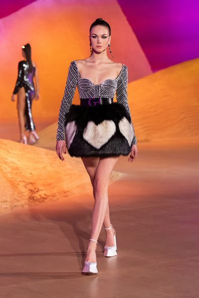 Georges Hobeika Long Sleeve Fur Skirt Mini Dress