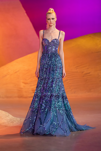 Georges Hobeika Sweetheart Corset Beaded Gown In Parisian Blue