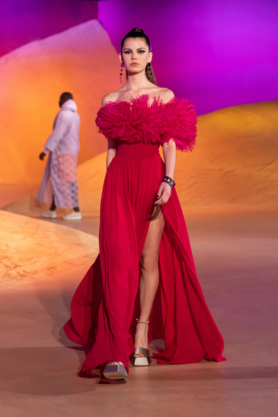 Georges Hobeika One Shoulder Feather Bodice Gown