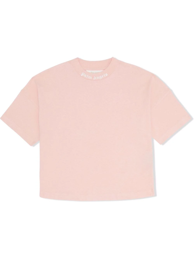 Palm Angels Kids' Girl's Classic Logo T-shirt In Pink/white