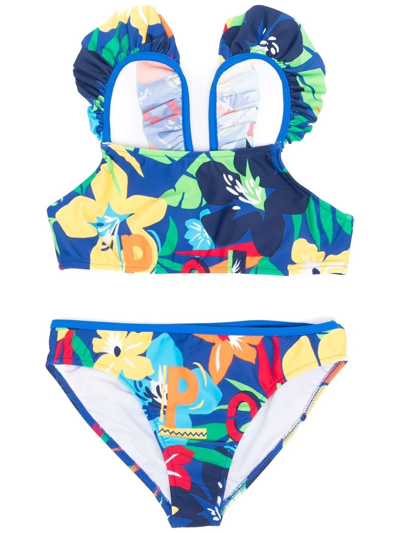 Ralph Lauren Kids' Floral-print Two-piece Bikini In Blue