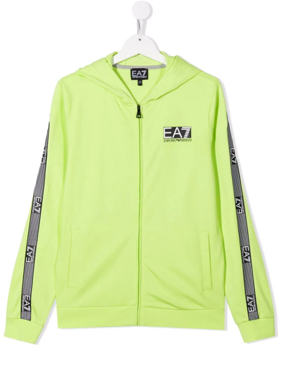 Ea7 Teen Logo-stripe Zip-up Hoodie In Green