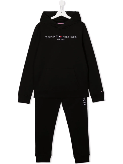 Tommy Hilfiger Junior Teen Logo-embroidered Hooded Track Suit In Black