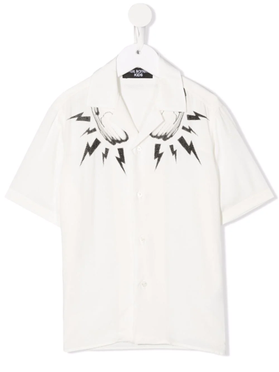 Neil Barrett Kids' Thunderbolt Short-sleeve Shirt In White