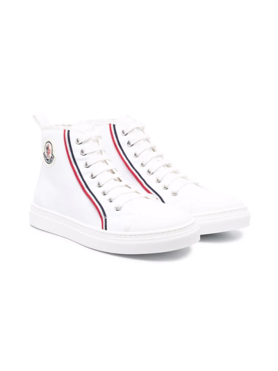 Moncler Kids' High-top Canvas Sneakers With Logo In White