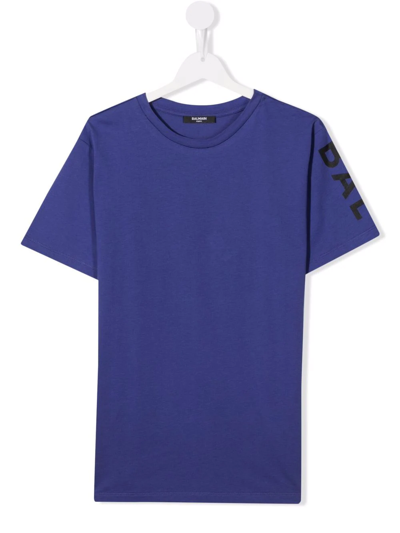 Balmain Teen Logo-print Cotton T-shirt In Blue
