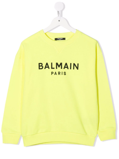 Balmain Teen Logo-print Crew Neck Sweatshirt In Yellow