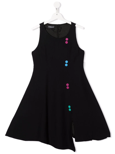 Versace Teen Button-detail Flared Dress In Black
