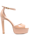 Stuart Weitzman Disco Patent-leather Platform Sandals In Neutrals