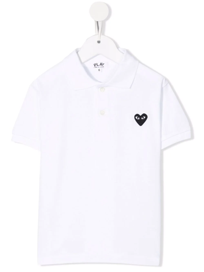 Comme Des Garçons Play Kids' Black Heart Patch Polo Shirt In White