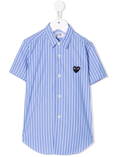 Comme Des Garçons Play Kids' Striped Short-sleeved Shirt In Blue